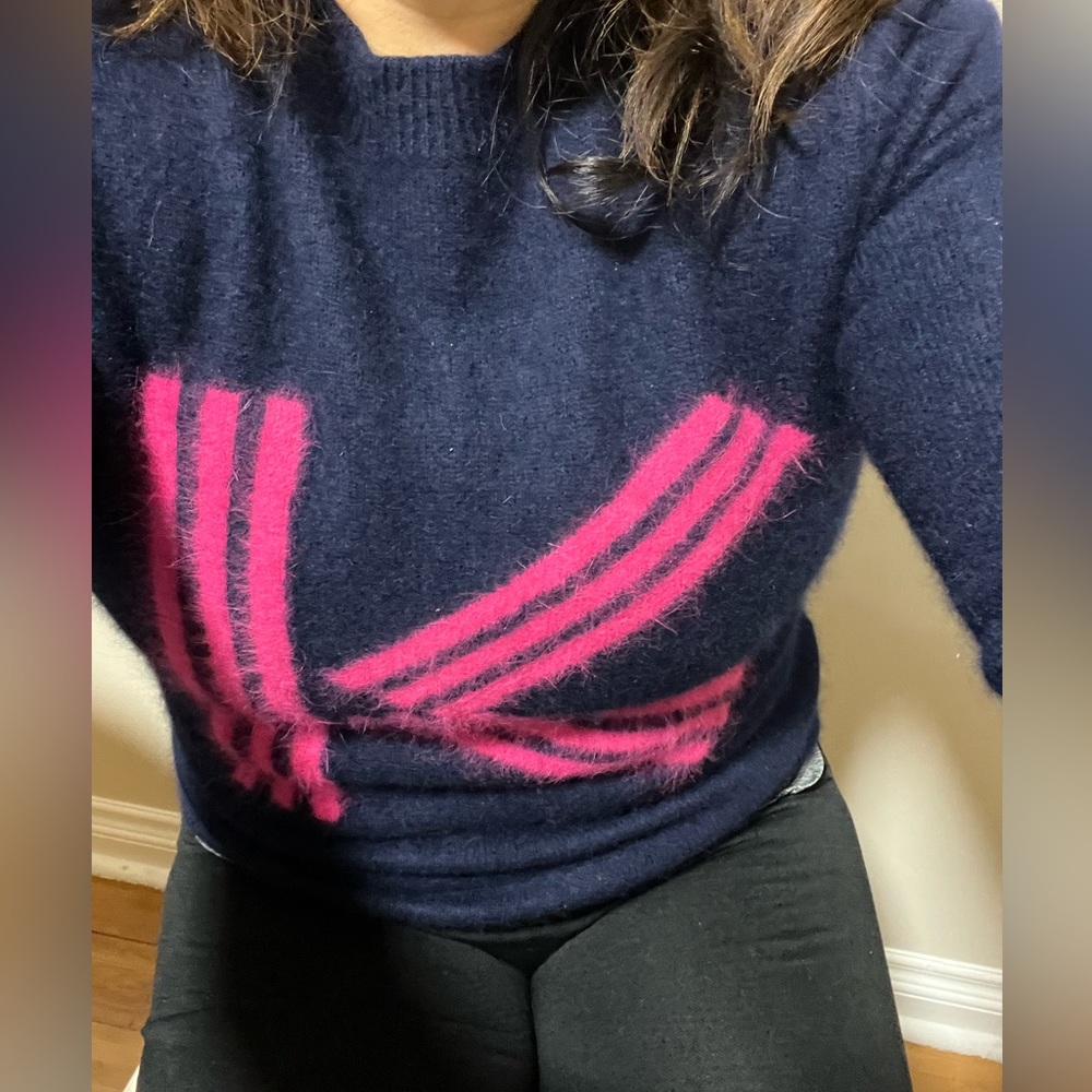 Kenzo K Initial Navy Angora Wool Sweater Pink Fuchsia Barbie S Paris French Blue